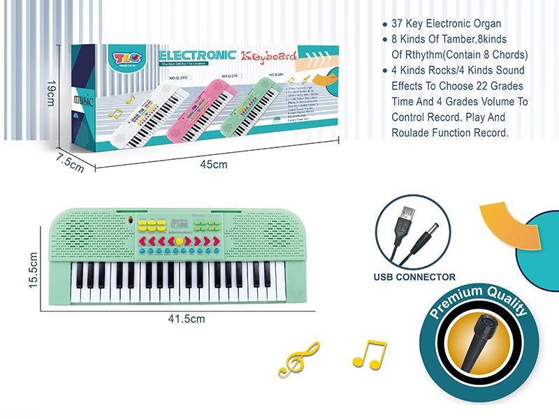 37 Key Multifunctional Electronic Organ With Microphone, USB Cable(Green)