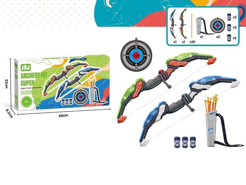 2 Bow With Lights + 20 Arrows + 2 Quivers + 2 Targets +3 Cans