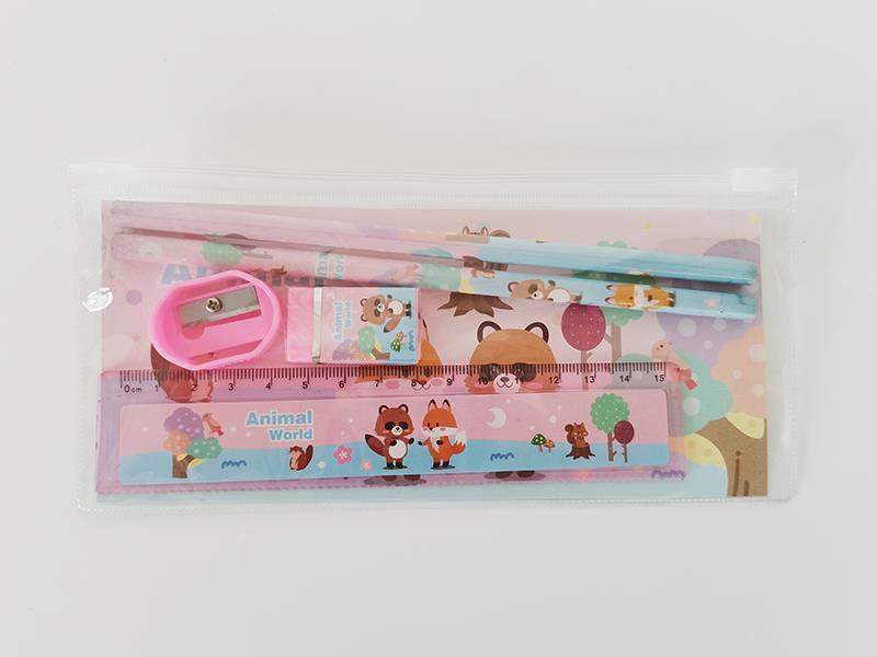 Zipper Pen Bag Stationery Bag (2 Pencils +1 Pencil Sharpener +1 Eraser +1 Ruler)