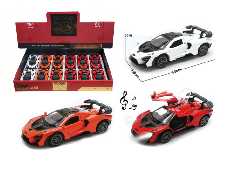 1:36 Force Alloy Car Model - Mclaren Senna With Lights And Music (3-Color Mixed Set) (12 Pieces/Display Box)