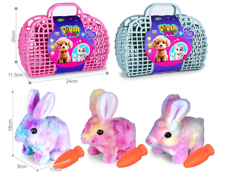 B/O Simulated Plush Pet Colorful Rabbit Hand Basket Set