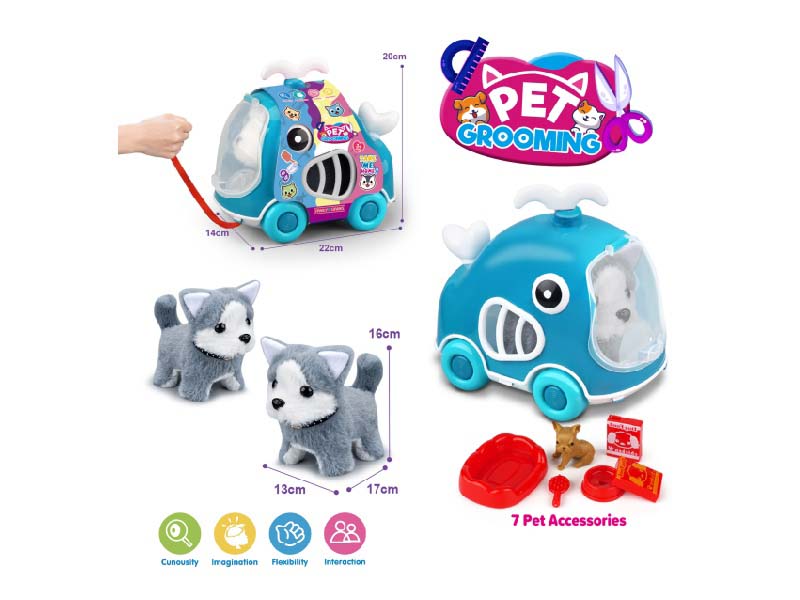 Whale Leash Cart + B/O Plush Husky + Accessories