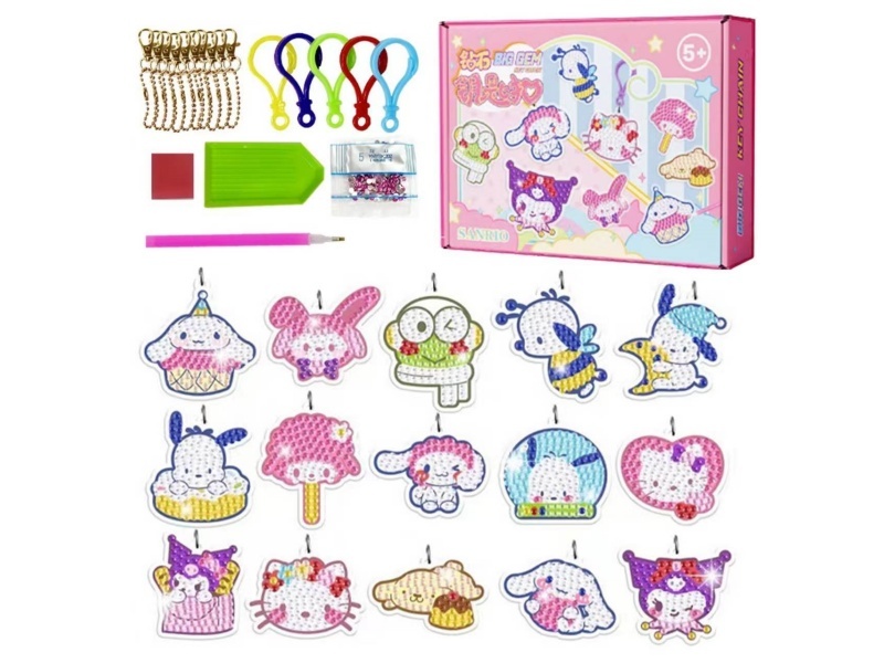 Sanrio Cross-Border 5D Diy Handmade Diamond Painting Keychain - Acrylic Diamond Painting Pendant / Large Diamond Pendant Sk Gift Box Set