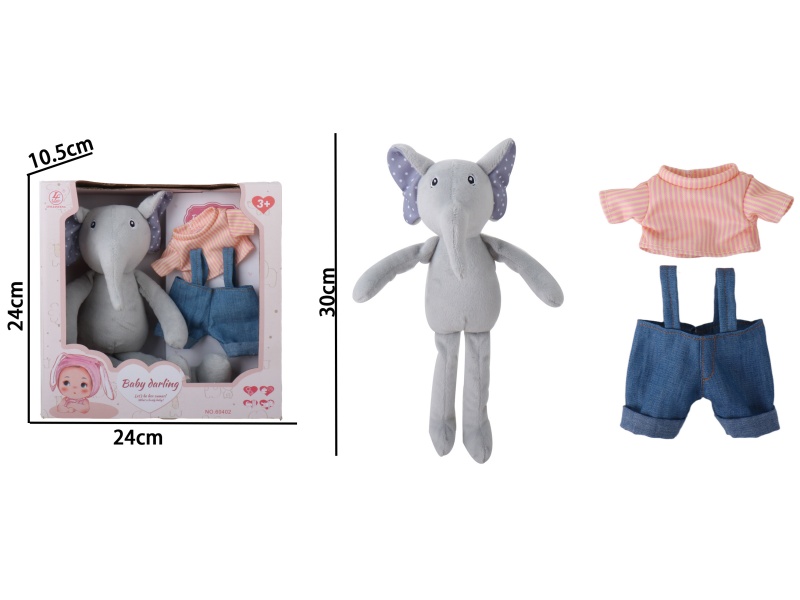 12-Inch Filled Cotton Elephant With Clothing