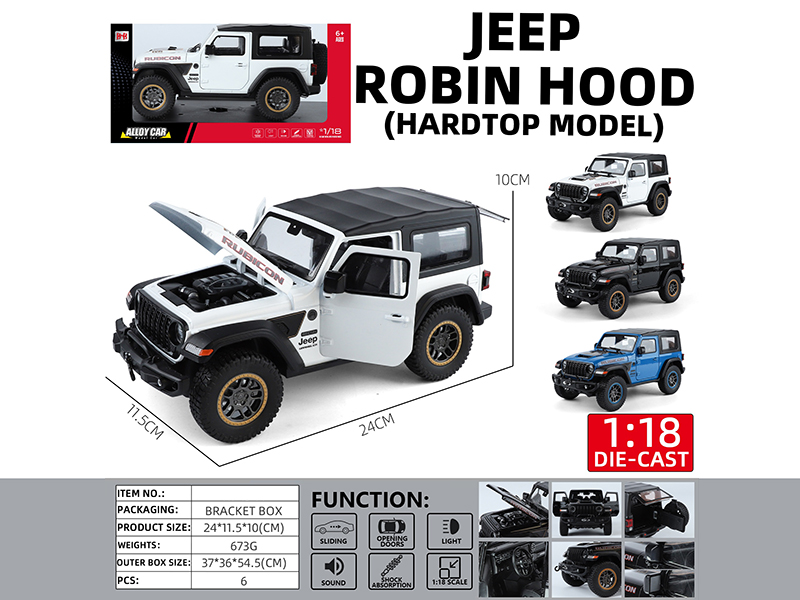 1:18 Jeep Robin Hood(Hardtop) Alloy Car Model(4 Door Opening, Pull Back, Sound And Lights)