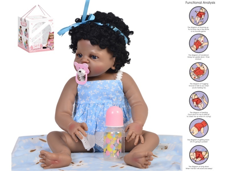 56Cm Rebirth Doll High-Fidelity Baby Doll (Ordinary Pp Car Hair) With A Milk Bottle, Magnetic Pacifier, Diaper, Birth Card, Pad, And Gravity Sensing Sound Function