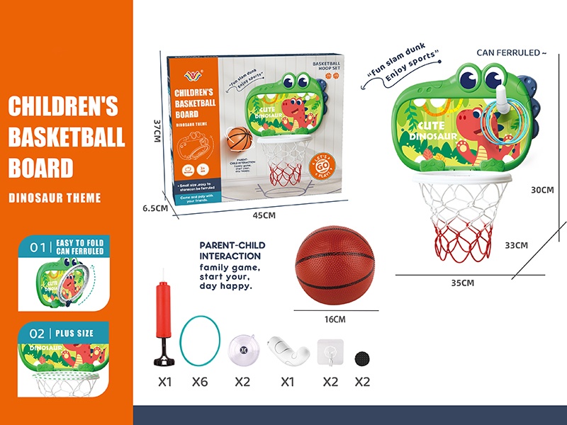 Dinosaur Basketball Board With Rings Toss Game