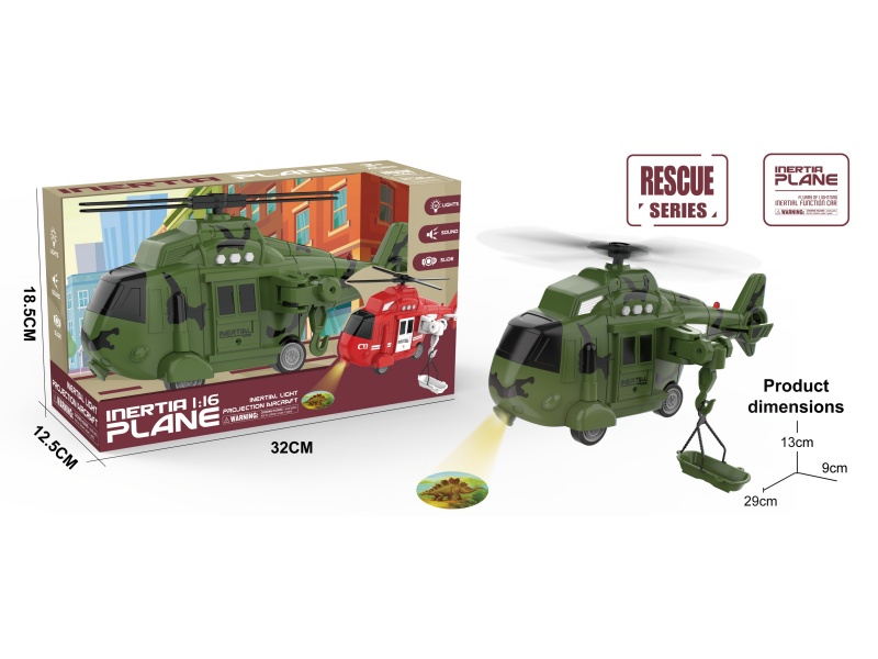 1:16 Friction Military Helicopter With Sound And Lights, Projection