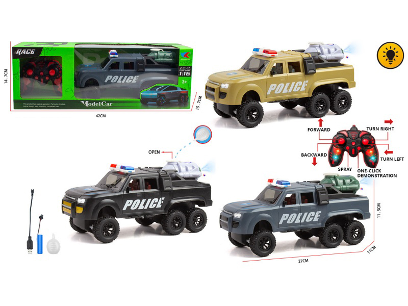 2.4G 1:16 Six-Wheel Land Rover Off-Road Pickup Truck 6CH: Equipped With Lights, Missile Spray, Remote Control Police Car