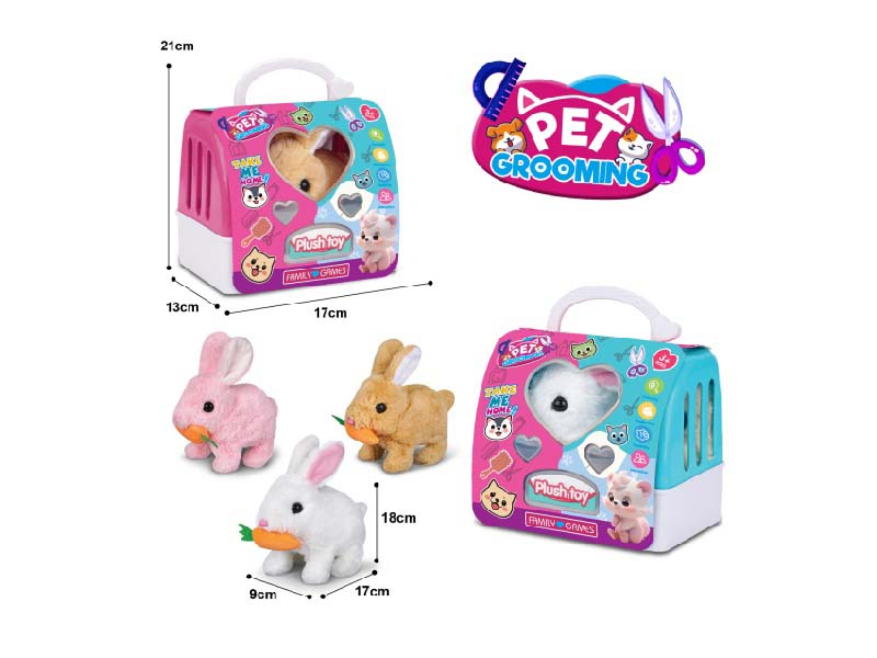 B/O Plush Radish Rabbit (3 Mixed Sets) + 2-Color Hand-Held Cage