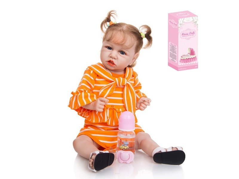 58Cm Reborn Soft Rubber High-Fidelity Baby Doll (Simulated Fetal Hair) With Bottle, Magnetic Pacifier, Diaper, Birth Card, Shoes