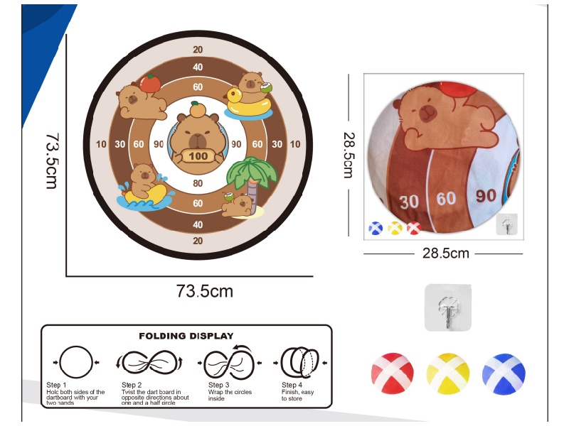 Kapibabara Foldable Dartboard Adhesive Ball Fabric Target 74Cm (Patterns Can Be Customized)