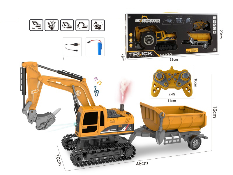 1:22 11CH R/C Drilling Truck With Lights And Music, Spray + Tipping Trailer