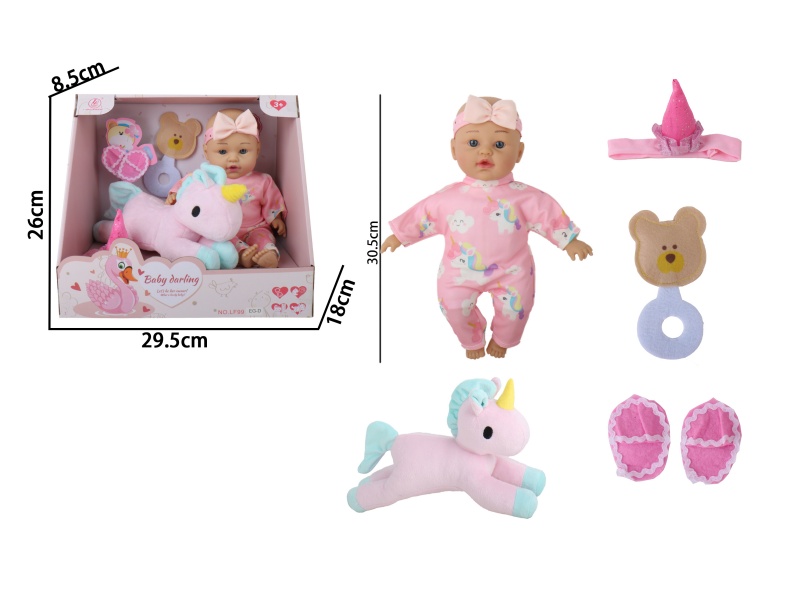 12-Inch Plastic Baby Unicorn Accessories With Rubber Coating And Stuffed Cotton Padding