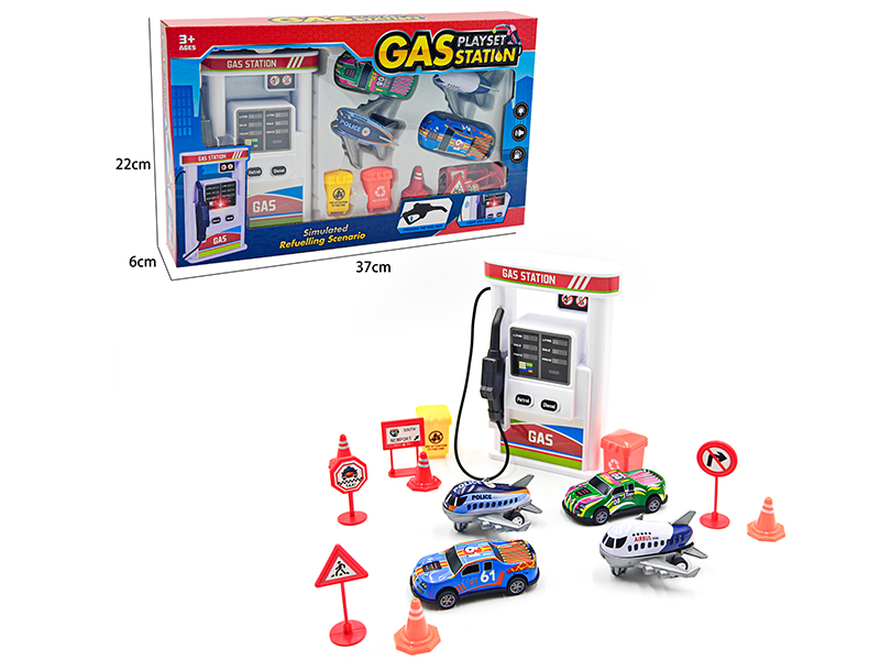 Gas Station Set With Lights And Music(2 Pull Back Cars + 2 Pull Back Airplane)