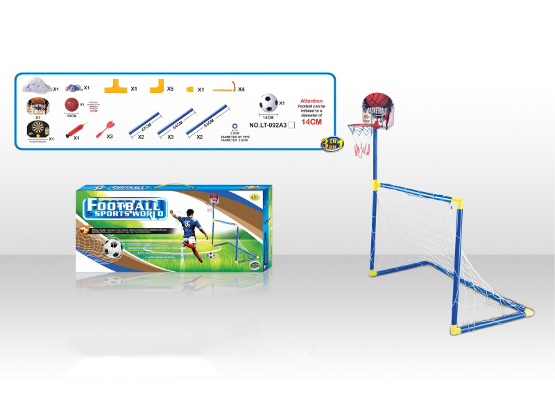 3-In-1 Football Goal + Basketball Board Target +14 CM Football