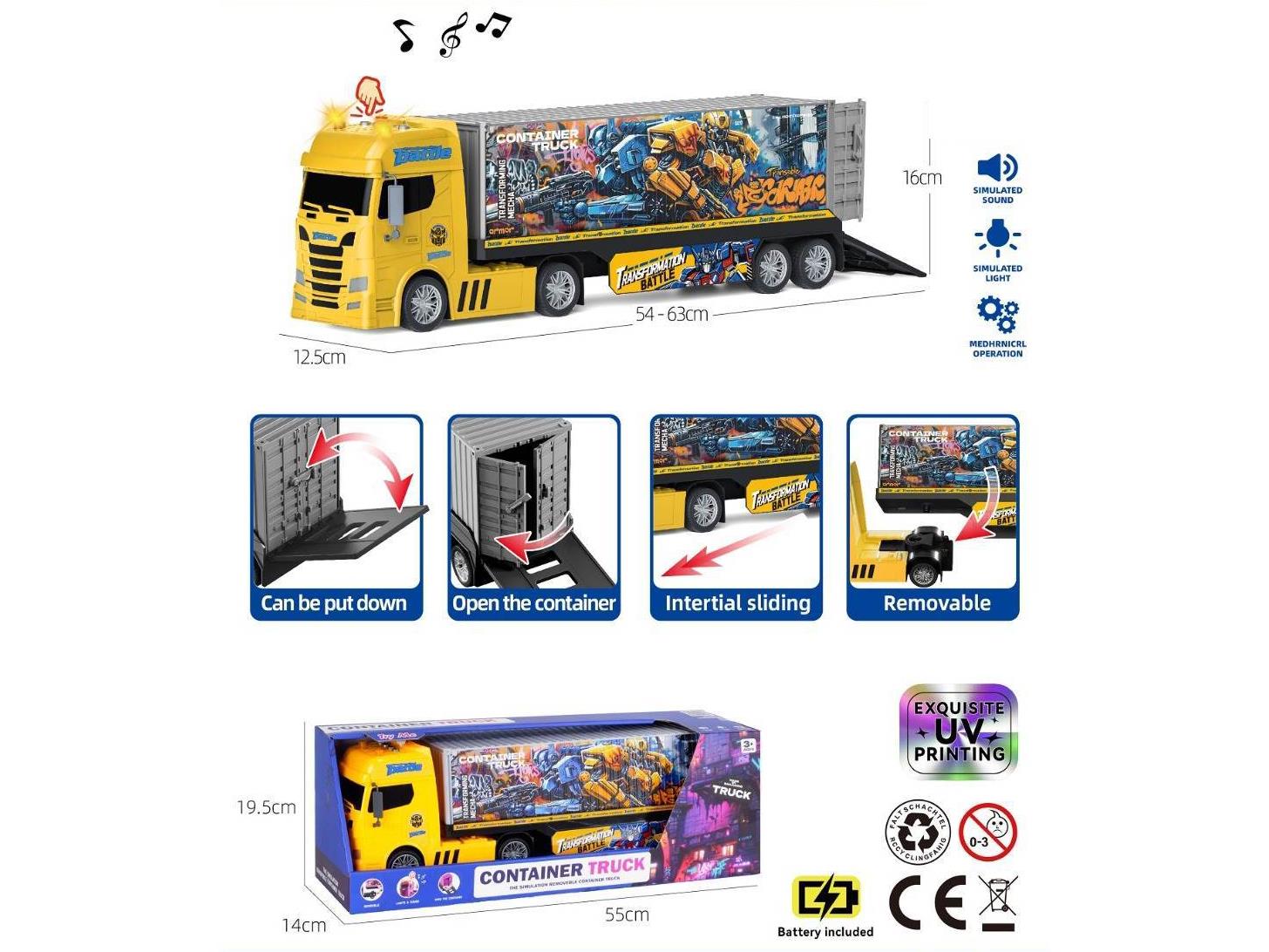 Sound And Light Inertial Scania Transformers Container Transport Vehicle (3*Ag13 With Power Included) Exquisite Uv