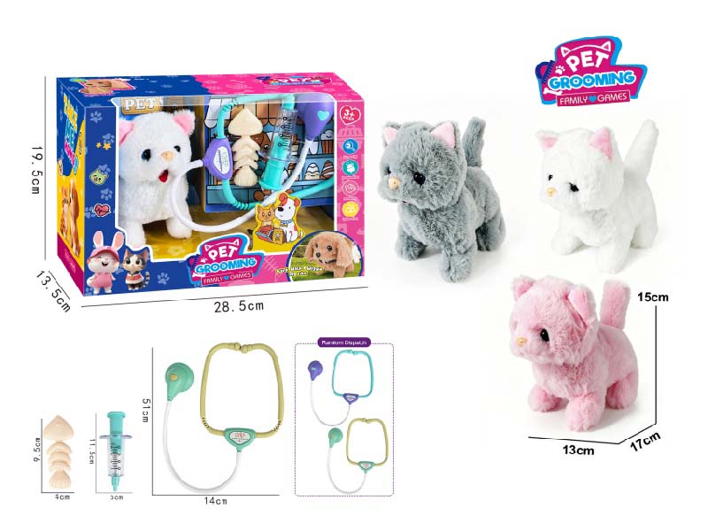 B/O Plush Solid-Colored Kittens Play House With Medical Devices For Care