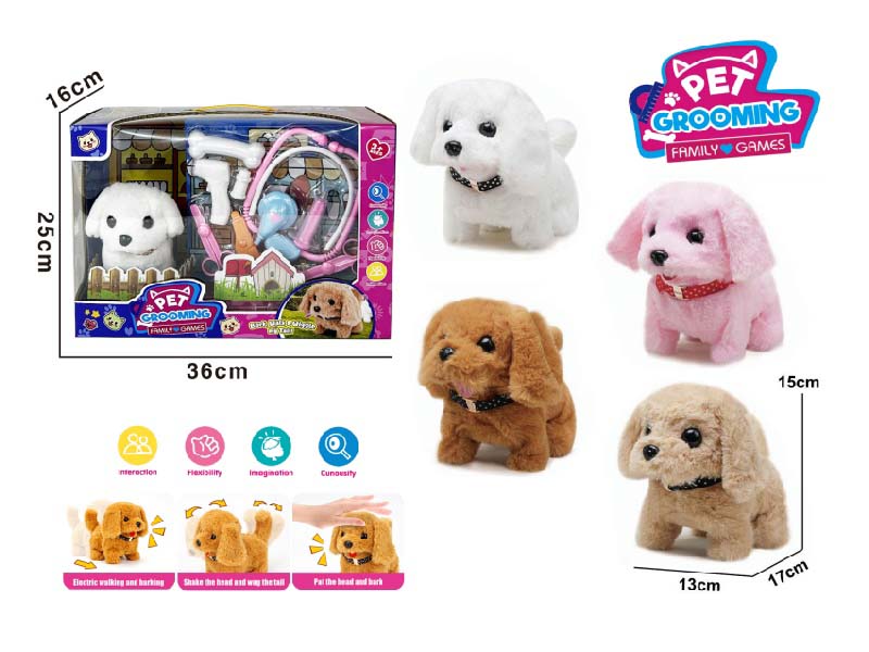 Play House B/O Plush Walking Solid-Color Dog (Four-Color Mix) With Medical Device Care Set