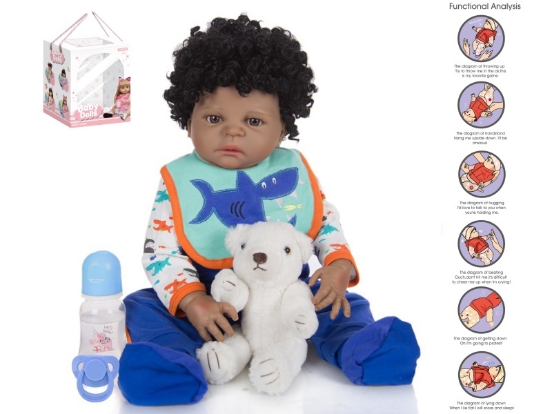 56Cm Rebirth Doll High-Fidelity Baby Doll (Ordinary Pp Car Hair) With A Milk Bottle, Magnetic Pacifier, Diaper, Birth Card, Plush Bear, And Gravity Sensing Sound Function