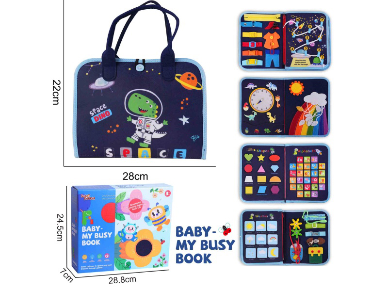 Montessori Early Childhood Education And Intelligence - Felt Blue 5-Page Space Dinosaur Busy Edition