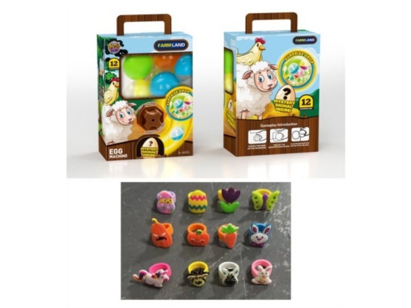 Twist Egg Machine Color Box, 12 Pieces, Ring Drops Glue Animal Series