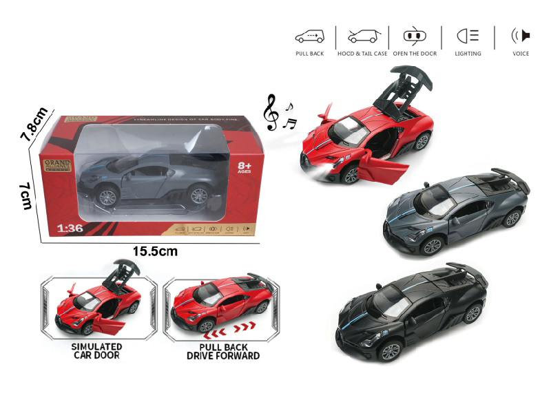 1:36 Force Alloy Car Model - Bugatti With Lights And Music (3-Color Mixed Outfit)