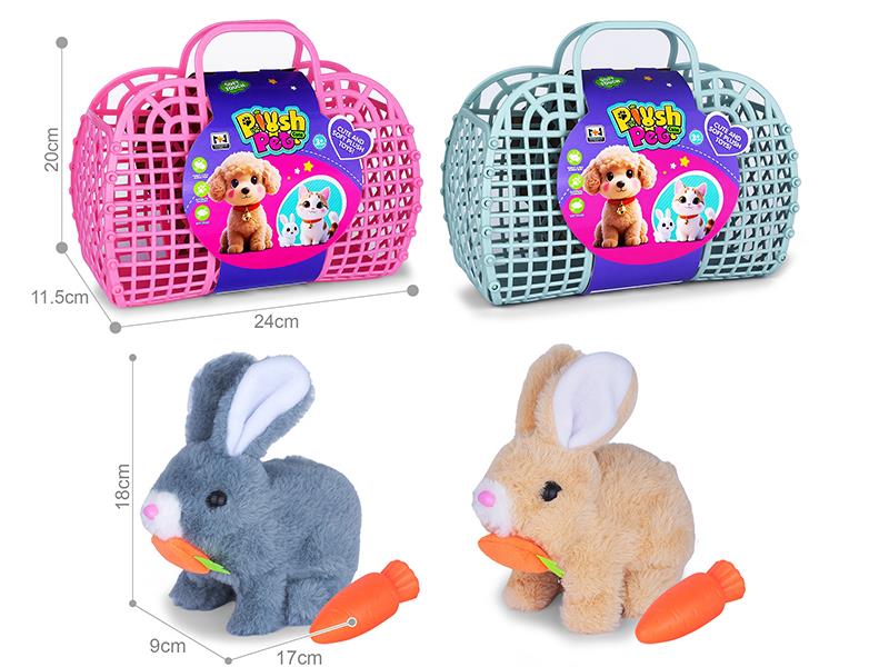 B/O Simulated Plush Pet Rabbit Hand Basket Set