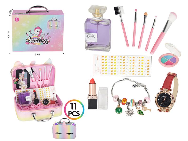 Makeup Bag + Lipstick Eyeshadow Perfume + Watch Panduo Bracelet Set 11PCS