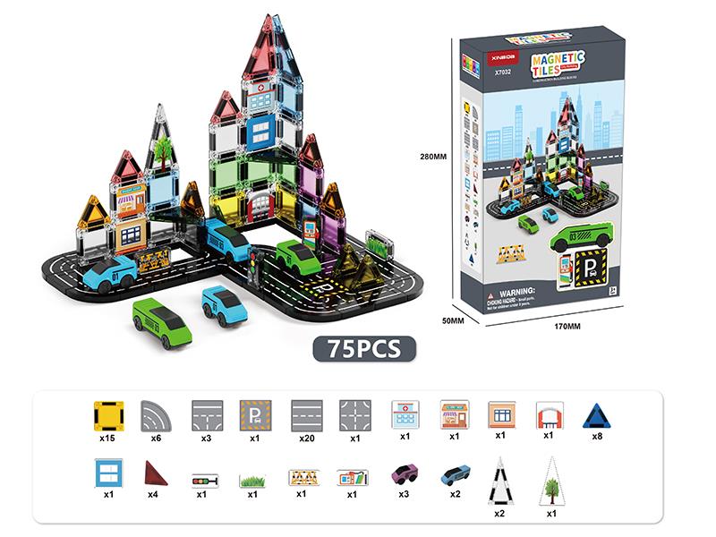 City Traffic Theme Magnetic Building Blocks(3.75 Mini Size) 75pcs