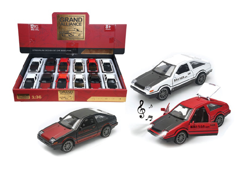 1:36 Huili Alloy Car Model - Toyota Ae86 Mixed Package With Lights And Music (3-Color Mixed Package) (12 Pieces/Display Box