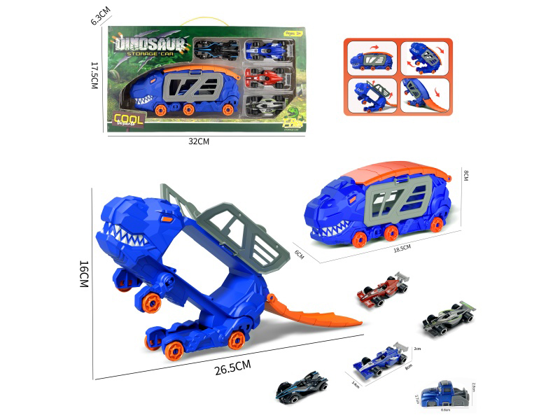Little Tyrannosaurus Rex Transformation Storage Car +4 F1 Cars +1 Catapult