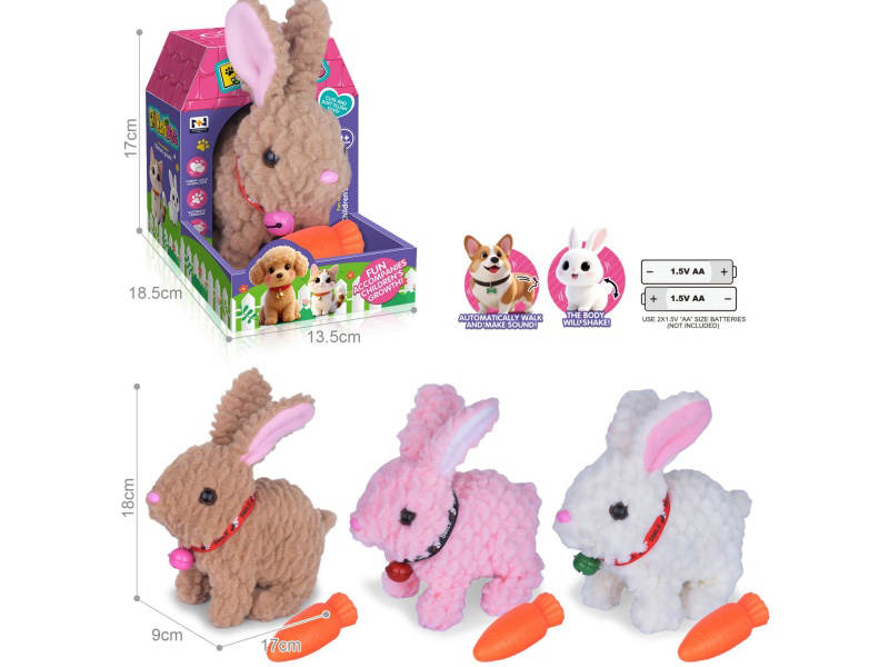 B/O Simulated Plush Pet Rabbit With Bell + Carrot