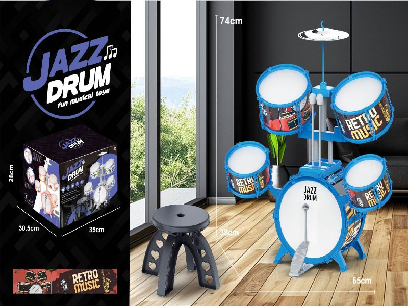 5 Drums, 1 Cymbal, Blue Circle, Jazz Drum Stand + Stool (1 Drum 1+ 2 Drum 3 + 2 Drum 4)