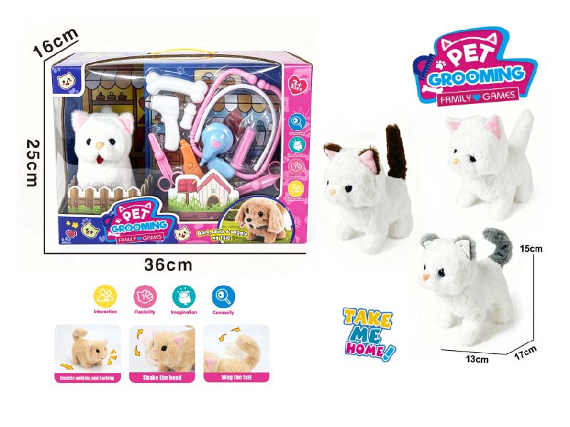 Play House B/O Plush Walking American Shorthair (3 Colors) With Medical Device Care Set