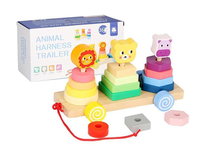 Wooden Animal Building Blocks Trailer