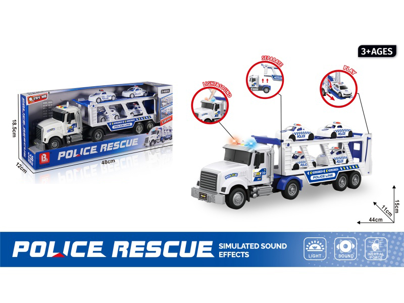1:16 Sound And Light Inertial Police Car Trailer (Package 3*Ag13)