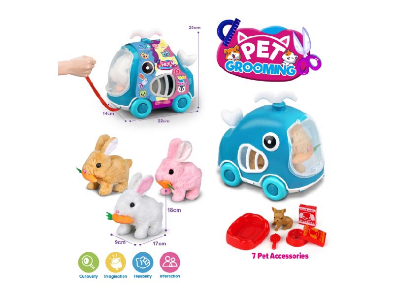 Whale Leash Cart + B/O Plush Radish Rabbit + Accessories
