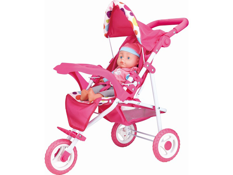 An Iron Baby Carriage With A 16-Inch Doll