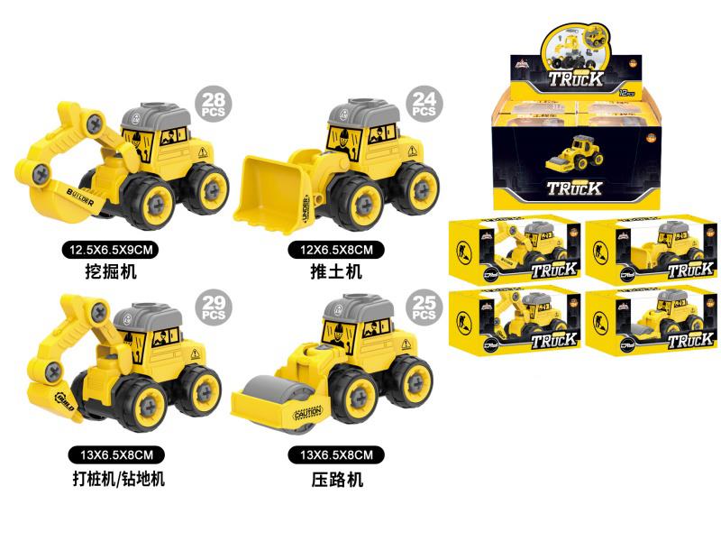 Diy Assembling Slide 4 Types Ofengineering Trucks 12 Pieces Display Long Box
