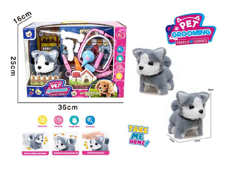 Play House B/O Plush Walking Husky Dog (Single Color) With Medical Care Set