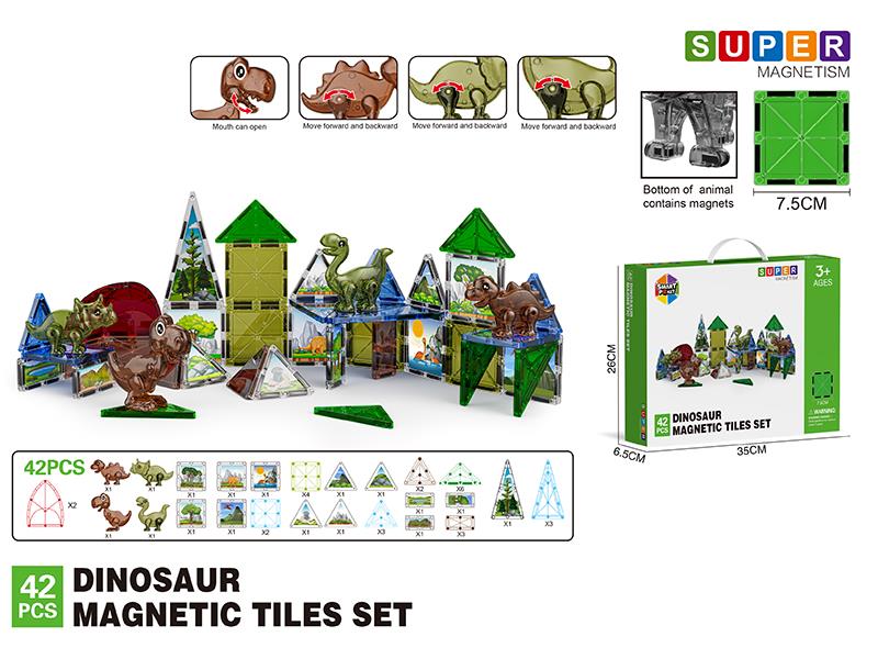 Dinosaur Jurassic Series Magnetic Tiles Building Blocks 42pcs