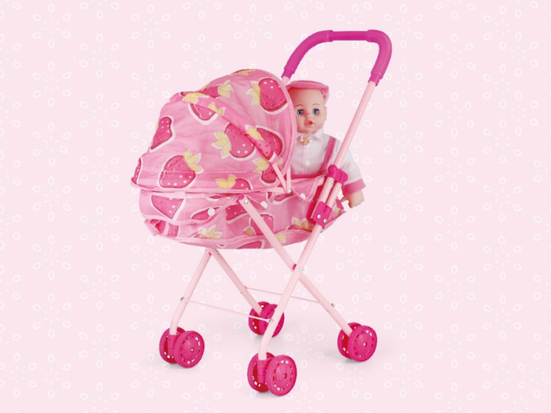 An Iron Baby Stroller With A 14-Inch Doll