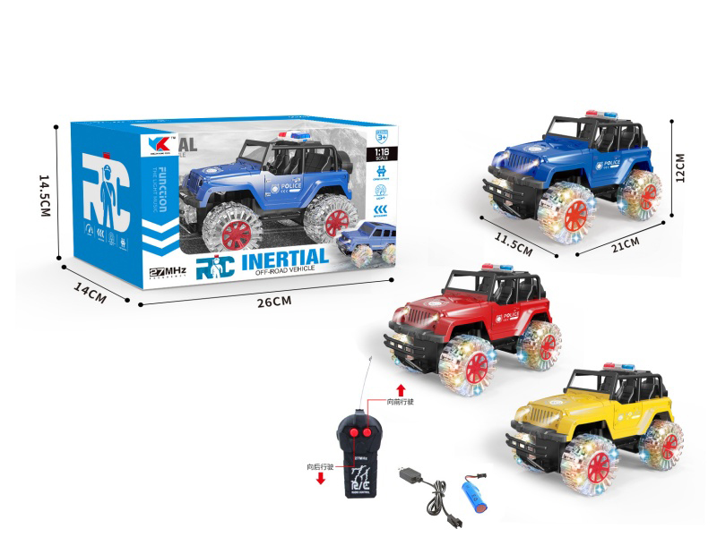 1:18 2CH Jeep Police Car + Headlights + Four-Wheel Colorful Dazzling Lights +Usb Charging Cable