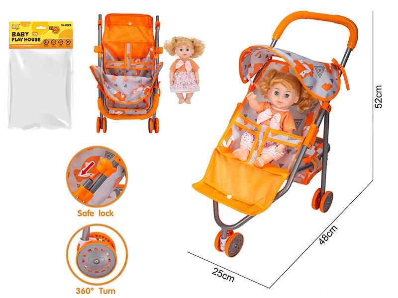 Universal Wheel Baby Sunshade Stroller (Iron) + Doll