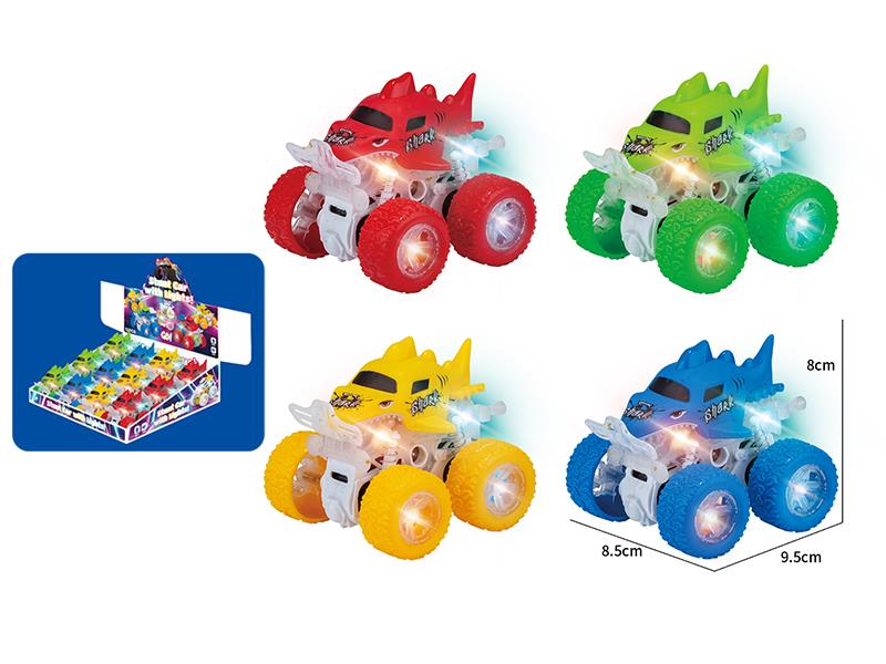Dual Friction Stunt Monster Car With Lights(Shark) 12pcs
