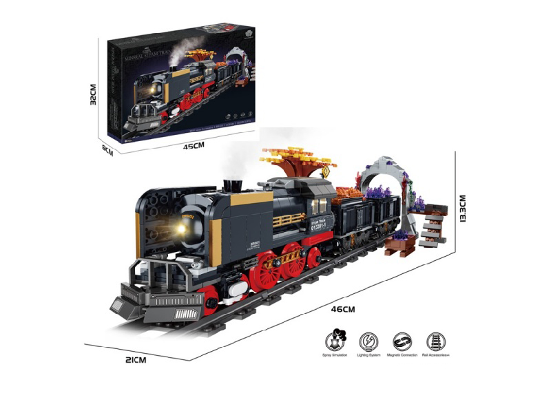 Diy Building Block Br01 Steam Train (6*Aaa, No Electricity Included), Lights And Steam Spray