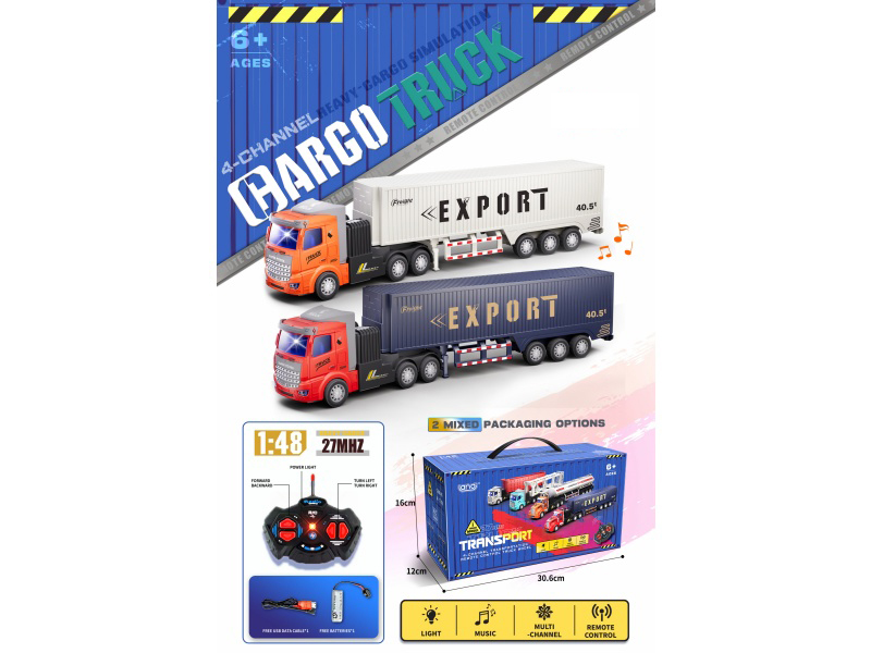 1:48 4CH  European-Style Front, Lights, Music, Remote Control Container Trailer