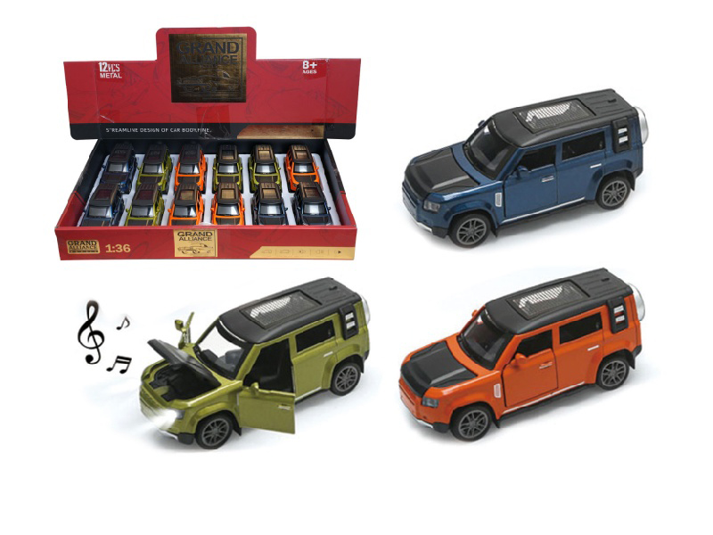 1:36 Huili Alloy Car Model - Land Rover Defender With Lights And Music (12 Pieces/Display Box) (3-Color Mixed Set