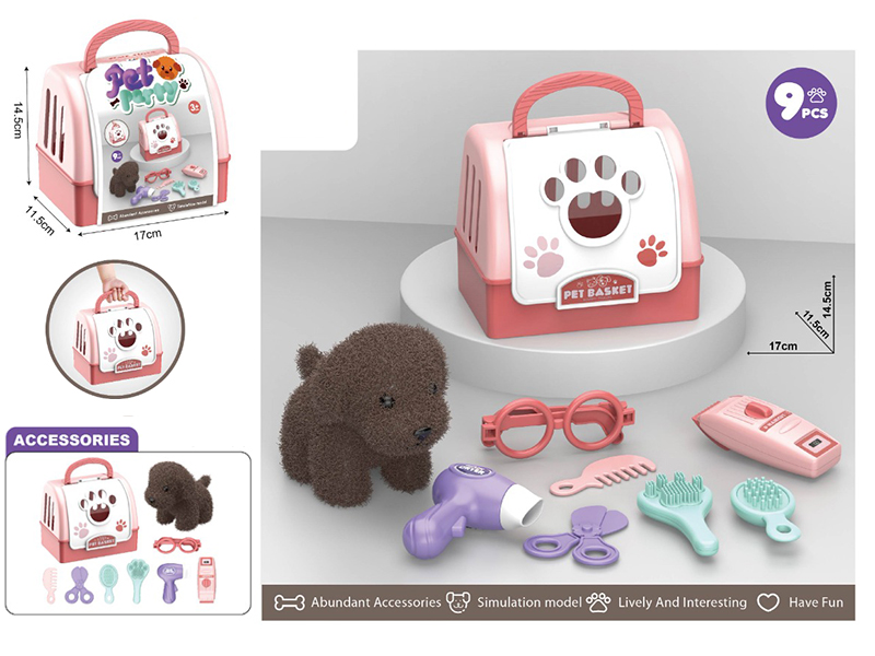 Plush Pet Dog Grooming Set + Pet Cage